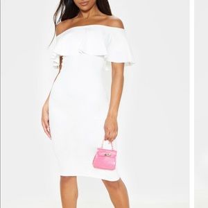 White off-shoulder frill detail dress
